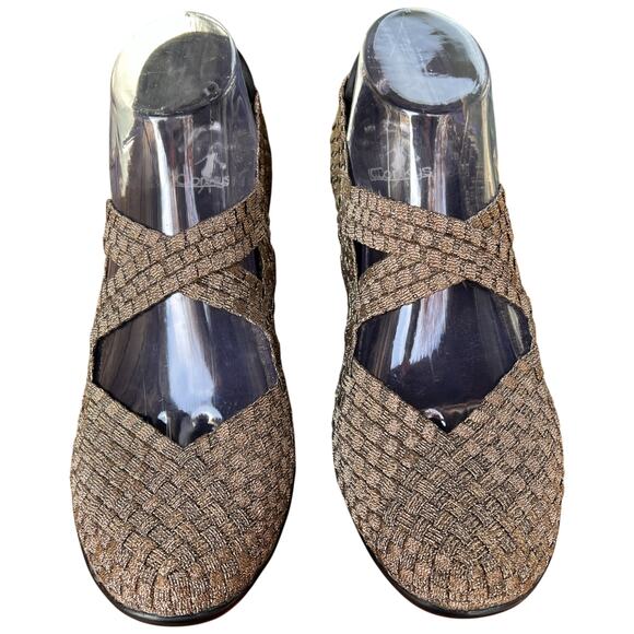 CORKYS Wishbone Women's 10 Woven Wedge Shoes Comfort Slip On Gold Black - Picture 8 of 11